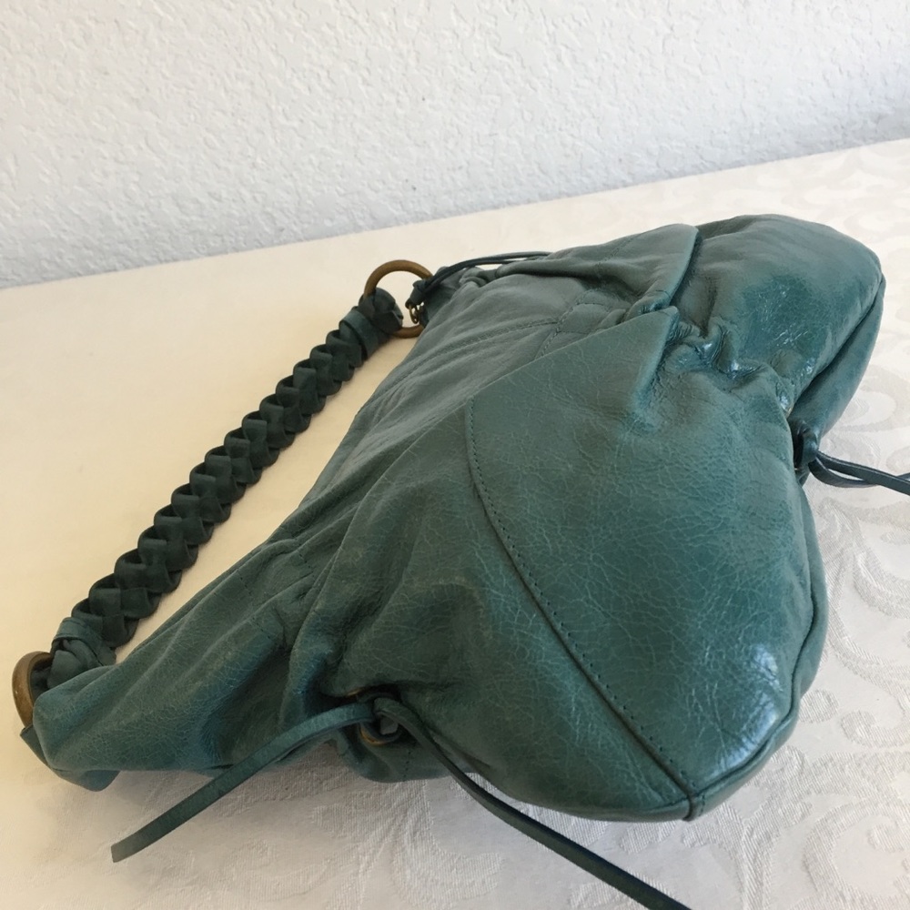 Hobo teal ruched leather bag - Picture 4 of 8